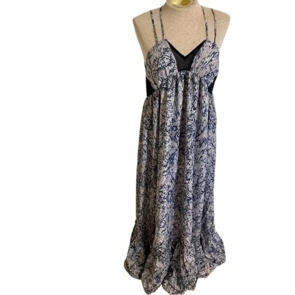 Plastic Island NWT Maxi Dress Marble Print Black Mesh Detail Size‎ Large